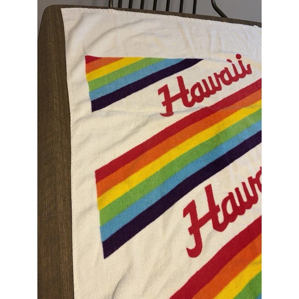VTG 1980s HAWAII Beach Towel 29x57 100% Cotton Rainbow Liki Liki